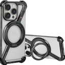 OATSBASF Minimalist Phone Case Compatible with iPhone 16 Pro Max 6.9", 360 Rotation Kickstand Aluminum Metal Frameless Design Bumper Z Case, Protective Shock Grade Shell, Black