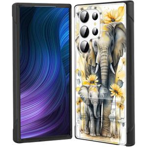 for Galaxy S23 Ultra Case with Kickstand,Dual Layer Hybrid Hard PC & Soft Silicone Rugged Shockproof Protective Phone Case for Samsung Galaxy S23 Ultra 5G 6.8,Sunflower Elephant
