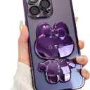 Cute Bunny Hidden Stand Compatible with iPhone 13 Case, Clear Soft TPU Bumper Shockproof 3D Mirror Rabbit Bracket Phone Case with Camera Protection for Women, Girl - Purple