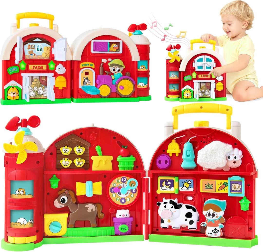 Toddler Toys for 1-2 Year Old Boys & Girls, Farm Barn Montessori Busy Board, Early Educational Toy for Kids 1-3, Motor Skills Developmental Toy for 12-18 Month, Christmas Birthday Gift for Aged 1+