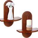 Suzile 2 Pcs Arched Boho Wooden Wall Shelves Mid Century Shelves Walnut Holders Hanging Wood Wall Mount Rainbow Shelf Rustic Floating Shelf with 2 Hook for Plant Book Bedroom Bathroom Nursery