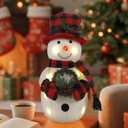 Christmas Lighted Snowman, 12" With Wreath Table Decorations, Red Black Plaid Xmas Decor for Home Kitchen Holiday Party