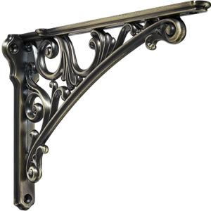 Khtumeware Shelf Bracket 6 Inch, Decorative Brackets for Shelving, Heavy Duty Vintage Ornate Shelf Bracket, Hardware Included, 4 Pack,Brushed Antique Bronze Finish, 5.9x4.2x1.73 inch