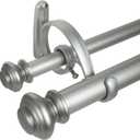 Decopolitan Urn Telescoping Double Drapery Rod Set, 72-144", Antique Silver