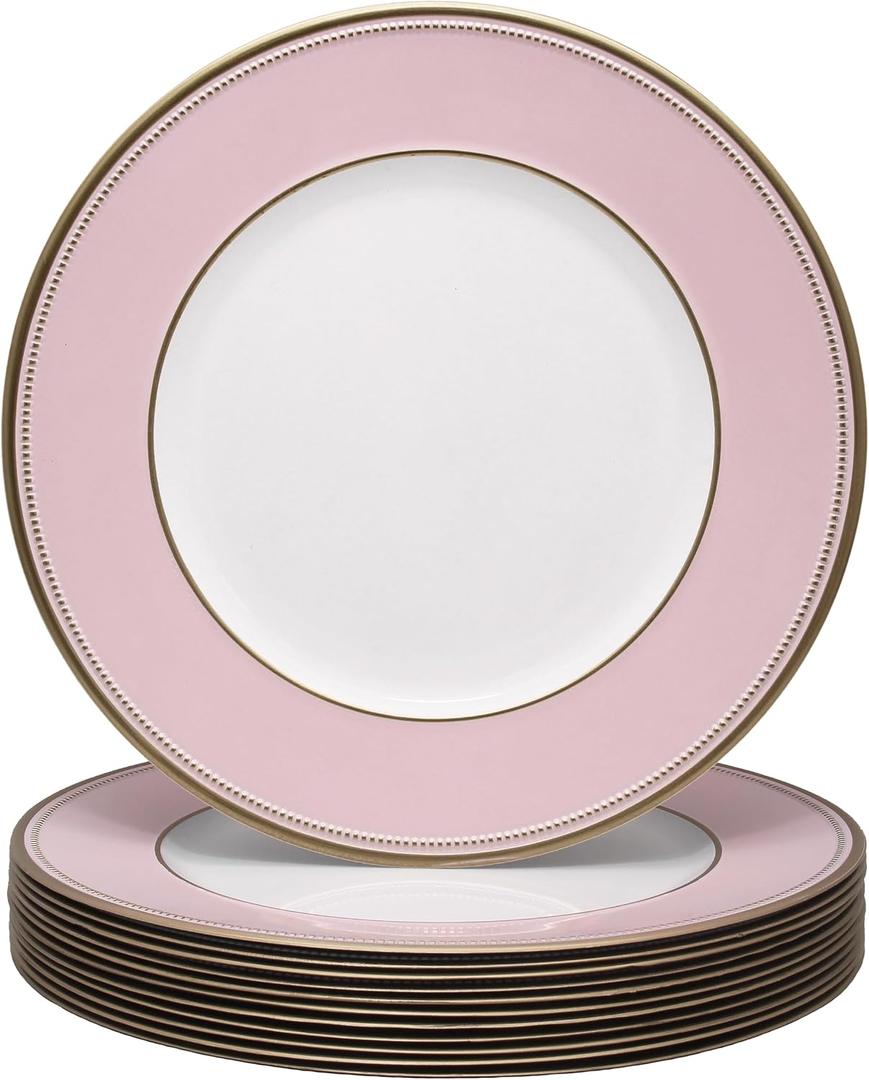 13" Pink Beaded Charger Plates with Gold Rim,Set of 12 Round Chargers for Dinner Plates,Decorative Plastic Chargers for Wedding, Party & Table Settings