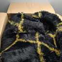 7x9 Area Rugs for Living Room Bedroom, Fluffy Black and Gold Geometric Rug