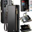 Defencase for Galaxy S25 Ultra Case Wallet with RFID Blocking Card Holder for Women Men, PU Leather Magnetic Snap Flip Wristlet Strap Zipper Wallet Phone Cases for Samsung Galaxy S25 Ultra 6.9", Black