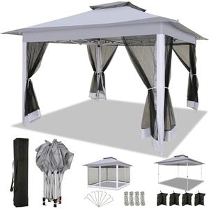 COBIZI 12x12 Pop up Gazebo on Clearance with Mosquito Netting, carpas para Patio Deals, Outdoor Canopy Tent with Portable Carrying Bag, Patio Gazebo for Garden Backyard & Lawn & Beach, Grey