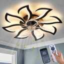 Black Flower Modern Ceiling Fans with Lights, Low Profile Ceiling Fan with Remote for Bedroom, 32inch Flush Mount Ceiling Fan with LED Dimmable Light,6-Speeds, Timing CeilingFan Light-8L