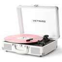 VICTRESS Vinyl Record Player, Portable Record Player with Bluetooth Input/ Output & PC Recording, 3-Speed Turntable Vinyl Player with Built-in Speakers, RCA Output, AUX Input, Headphone Jack, White