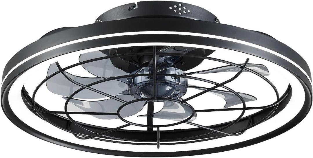 Ceiling Fans with Lights, 3000-6000K Dimmable 20" Low Profile Ceiling Fan with LED Light Remote, Modern Fandelier Flush Mount Ceiling Fan 6 Wind Speeds 3 Color Temperature Change for Bedroom (20"(Model-70), BLK)
