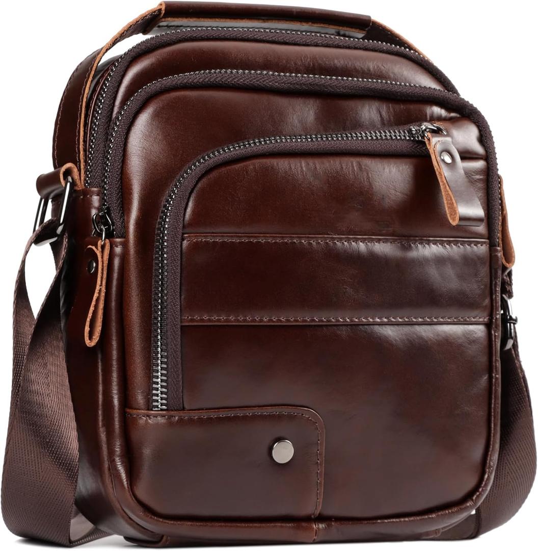 Small Messenger Bag for Men, Vintage Crossbody Bag Sling Shoulder Purse Genuine Leather Satchel Pouch Man Handbag