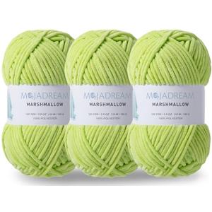 MOJADREAM 3PCS 3.5oz Chenille Yarn for Blankets Amigurumi: Soft Velvet Baby Yarn Blanket Knitting and Crocheting Bulky 5# Yarn 3 Skeins of 100g (Green Sheen)