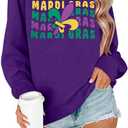 ALLTB Mardi Gras Sweatshirt for Women Carnival Outfit Shirt Fat Tuesday Shirt Holiday Party Long Sleeve Tops (XL)