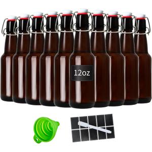 12oz Amber glass bottle with Airtight Stopper Lids (10 Pack) -Swing Top Glass Bottles-Flip Top Brewing Bottle for Fermentation, Kombucha, Mead, Vinegar, Beer, Kefir, Wine,Soda,whisky