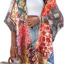 Beautiful Nomad Women's Kimono Swimsuit Coverups Beach Floral Casual Cardigan Bathing Suit Cover Up for Summer Swimwear (Boho Orange Color)