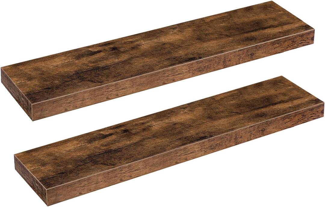 HOOBRO Floating Shelves, Wall Shelf Set of 2, 31.5 Inch Hanging Shelf with Invisible Brackets, for Wall Bathroom, Bedroom, Toilet, Kitchen, Office, Living Room Decor, Rustic Brown BF80BJP201