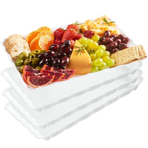 Plasticpro Plastic Serving Trays - Serving Platters Rectangle 9X13 Disposable Party Dish 4 White