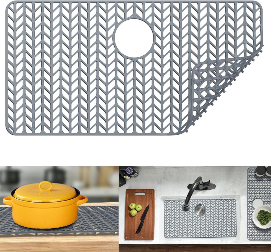 Sink Protectors for Kitchen Sink 12" 13" 16" 18" 19" 24" 26" 28" 29" 30" Silicone Sink mat| Silicone Kitchen Sink Mat for Bottom of Farmhouse(30"x16"Rear) (Gray)