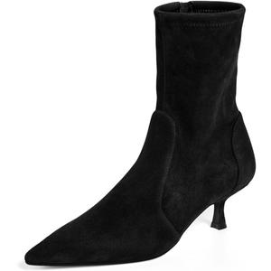 Coutgo Womens Low Kitten Heel Ankle Boots Pointed Toe Booties Side Zipper Fall Shoes (10, Black)