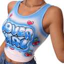 Floerns Women's Letter Print Scoop Neck Shirts Sleeveless Y2k Ribbed Tank Top (Large, Blue)