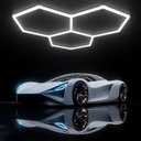 Hexagon Garage Lights-128W LED,5000K 14080LM Updated Bigger Size 16 Pack Lights for Car Detailing,Workshop,Basement,Gym,Bar
