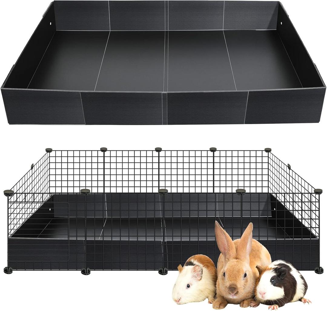 Geelin Corrugated Plastic Cage Liners Base 2 x 4 Panel Size Guinea Pig Cage Liner for Guinea Pigs Hedgehogs Rabbits Applied with C&C Cages, Black