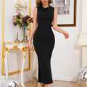 OWIN Womens 2025 Cowl Neck Long Formal Dresses Summer Sleeveless Maxi Bodycon Dress Ruched Mermaid Cocktail Dress (Black, L)