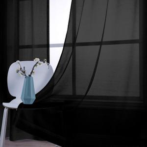 Black Curtains 41 x 93 
Grommet Window Drapes Semi Voile Modern Black Transparent Curtains for Bedroom 