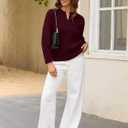 ZAFUL Womens Fall Cable Knit Sweaters Long Sleeve V Neck Chunky Casual Pullover Tops 2025 Fashion Clothes Winter Trendy (Red, L)