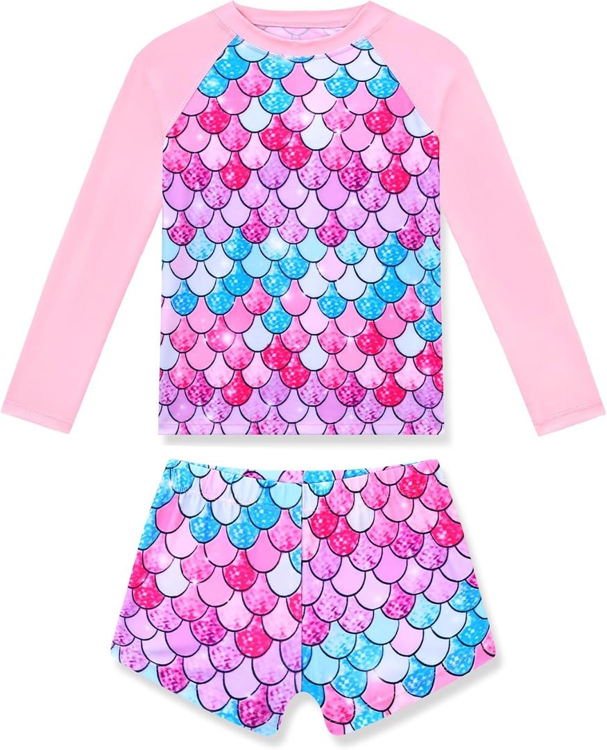 Girls Rash Guard Swimsuit Two Piece Long Sleeve Bathing Suits