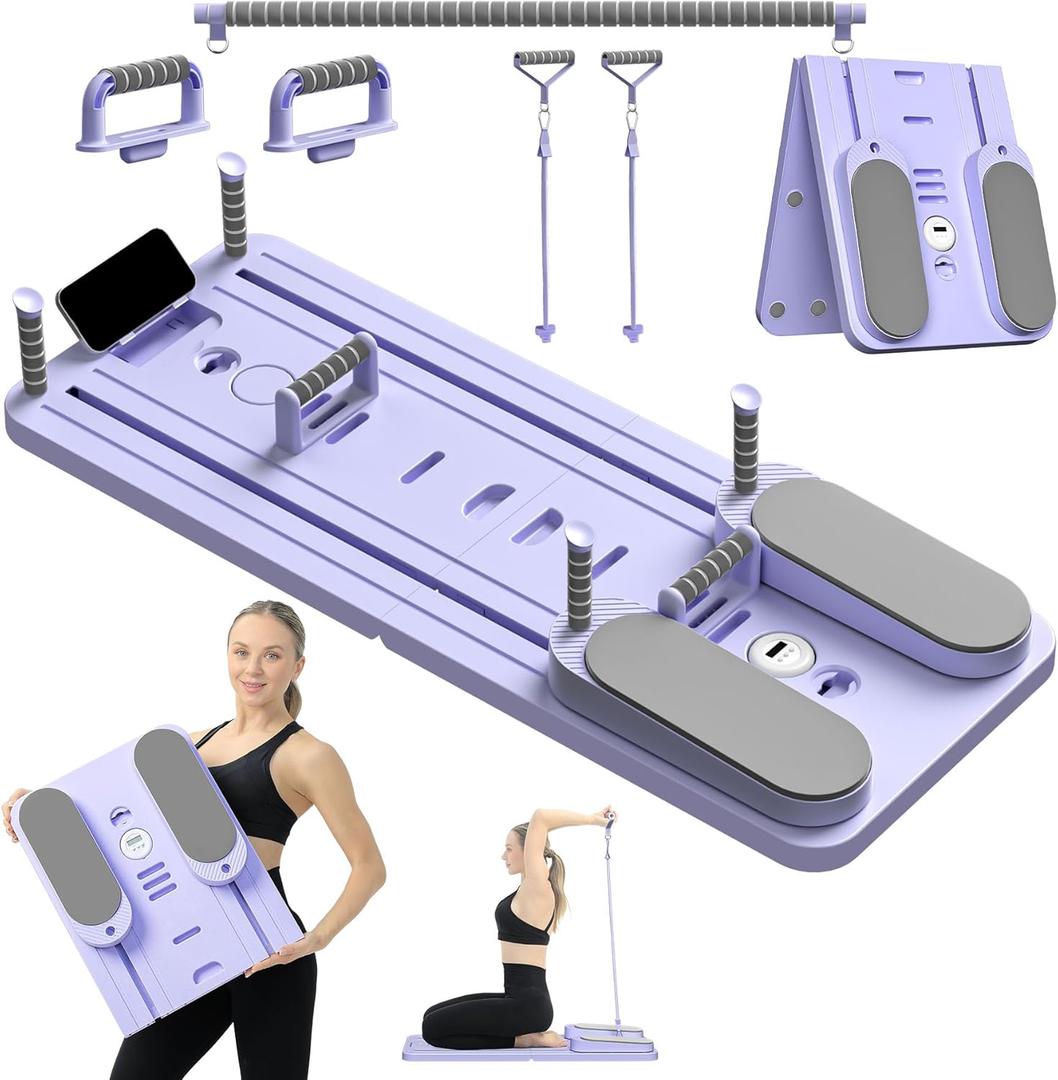 Pilates Board - Pilates Reformer Set, Multi-Purpose Foldable Pilates Reformer Board for Home,11 in 1 Pilates Equipment (Purple)