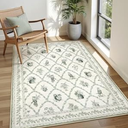 Dadasgk Floral Washable Living Room Rugs, 5x7 Green Area Rugs for Bedroom ‎‎‎‎Nursery, Ultra-Thin Soft Non-Slip Stain Resistant Boho Cute Animal Print Throw Carpet for Kids Playroom Office, Olive Green