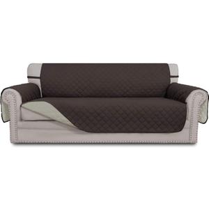 Easy-Going Reversible Couch Cover for 3 Cushion Couch Sofa Cover for Dogs Water Resistant Furniture Protector Cover with Foam Sticks Elastic Straps for Pet Cat (Sofa, Chocolate/Beige)