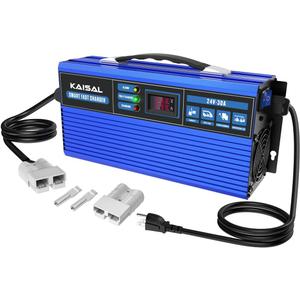 Forklift Battery Charger 24V 30A Smart 24 Volt Charger 900W Fully-Auto LCD Display Pallet Jack Battery Charger 7 Protections Trickle Charger for 24V Electric Pallet Jack & Forklift & Floor Scrubber (Blue)