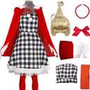 Kuberas Christmas Costumes for Kids Girls 7PCS Christmas Velvet Cape Dress Wig Accessories Halloween Christmas Cosplay Outfit, S