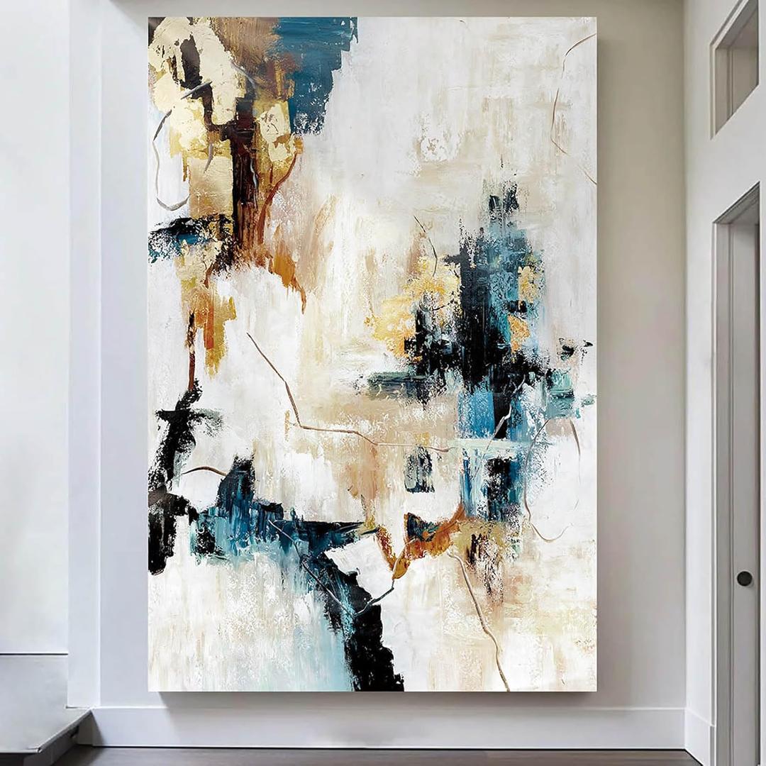 Canvas Wall Art Abstract Large Wall Decor Living Room Framed Pictures for Bedroom Yellow Teal Artwork for Walls Home Decor (84"L x 56"W, 6 - Amber Dreamscape)