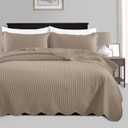 IR Imperial Rooms Twin Quilt Bedding Set Size (68 x 86) + 1 Pillow Shams (20 x 26 + 2) - 2 Pcs Summer Season Lightweight Reversible Microfiber Coverlet Embossed Quilt Bedspread (Beige)
