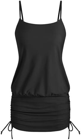ZAFUL Women Swimdress with Bikini Briefs 2 Piece Tankini Swimsuits Ruched Bathing Suits, XXL