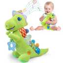 Baby Dino Musical Stuffed Animal Toys for 0-3-6-9-12 MonthsInfant Dinosaur Tummy Time Toys with Crinkle Sound Paper,TeetherTextures & Rattles for Newborn Boys Girls Birthday GiftsGreen