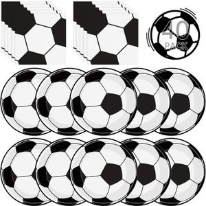 40Pcs Soccer Plates and Napkins Party Supplies - Soccer Birthday Party Decorations Tableware Set, Disposable Paper Dinner Plates Napkins for Sport Themed Soccers Parties Table Decor Favors, Serves 20