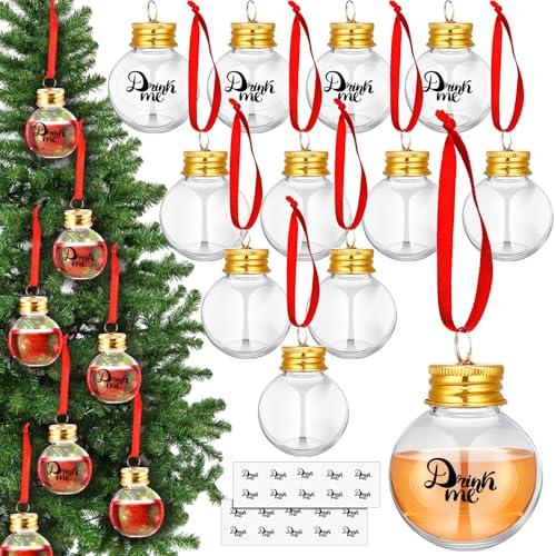Patelai 12 Pcs Christmas Clear Drink Balls Fillable Shot Glass Tree Ornament Water Bottle Bulbs Plastic Xmas Pendant with Stickers for Home Party Decoration(Gold)