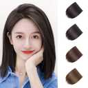Seamless Forehead Wiglet Topper Synthetic 2pcs Clip in Bangs Extension Straight Topettes for Women With Thinning Hair (25cm Dark Brown)