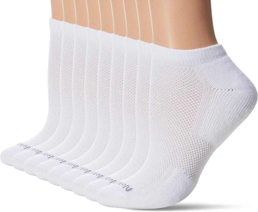 No Nonsense Women's Soft & Breathable Cushioned No Show Liner with Ventilation (9-12, White-9 Pair Pack)