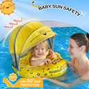Mambobaby Baby Pool Float with Canopy, Non-Inflatable Infant Swim Float with Safe Seat and Tail Support for 3-24 Months, UPF 50+ Sun Protection