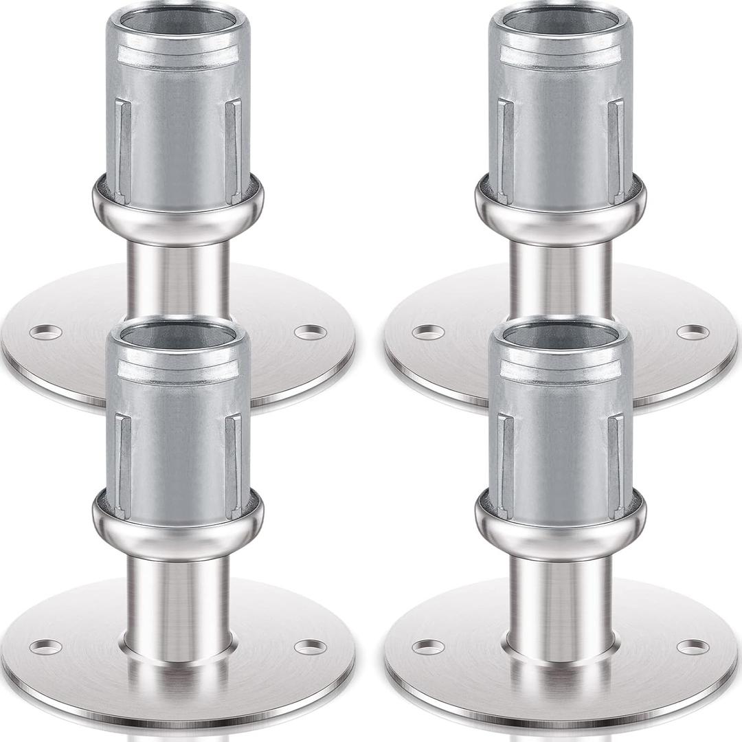 Dunzy Adjustable Stainless Steel Flanged Feet Round Base Furniture Feet for 1 5/8 Inch Od Stainless Steel Tubing, Pipe Style Table Legs Support, Height Adjustable 1 3/8 to 2 1/2 Inch(4 Pcs)