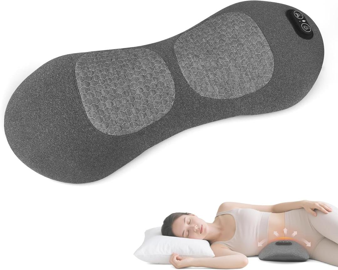 3 in 1 Electric Lumbar Support Pillow with Heat, Vibration, Traction - Adjustable Smooth Spine Back Massager for Lower Back Pain Relief, Sciatica, Deep Tissue Relaxation, Portable for Bed, Chair