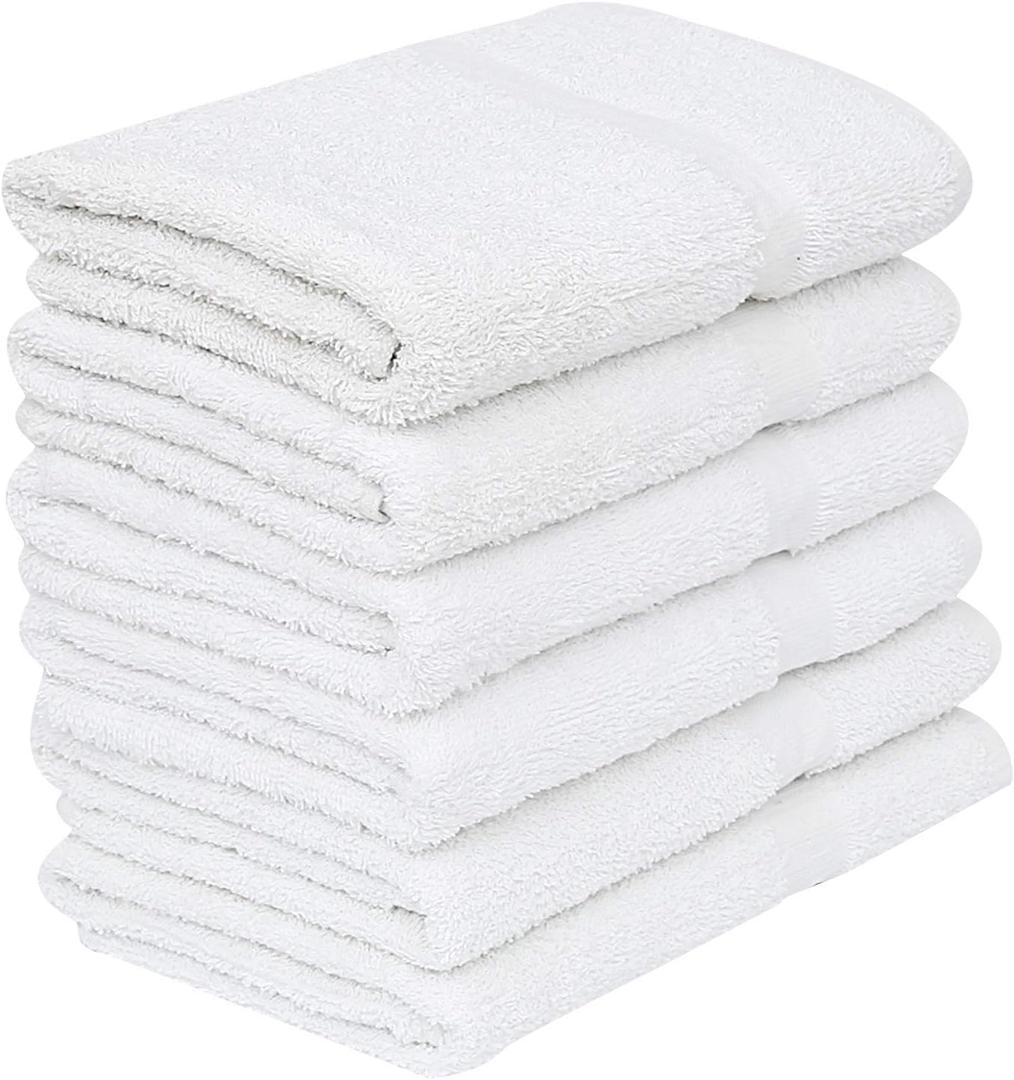 GOLD TEXTILES 6 White Economy Bath Towels Bulk (24x48 Inch) Cotton Blend for Softness-Commercial Grade Easy Care