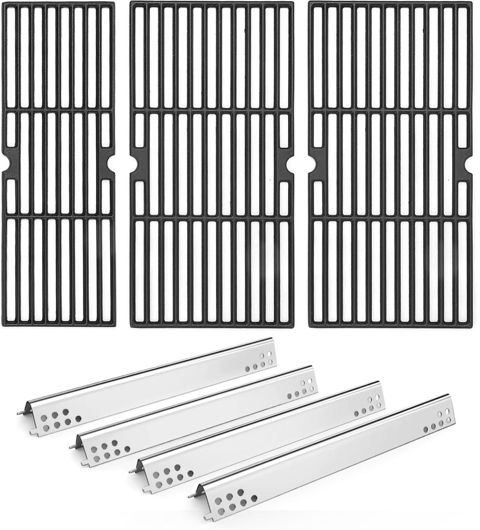 Hisencn Grill Parts for Char-Broil Performance 4 Burner, Fits 463342119, 463347017, 463335517, 463347418, Cast Iron Cooking Grates 18" x 25" & Heat Plates G470-0004-W1A