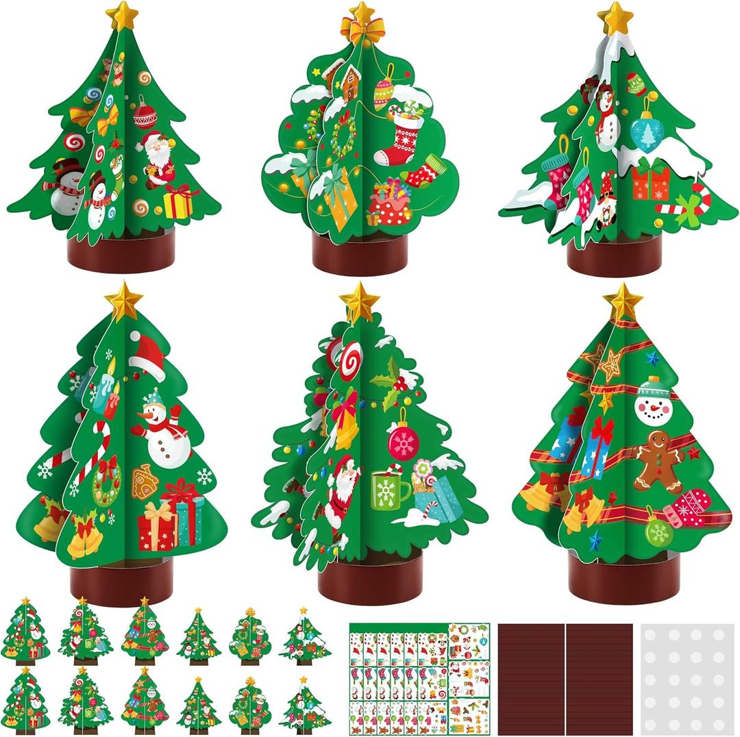 80UncleKimby 36Sets Christmas Crafts 3D Tree Kit DIY Arts and Craft Ornaments Make Your Own Xmas Trees Holiday Party Favors Classroom Activities Bulk Supplies
